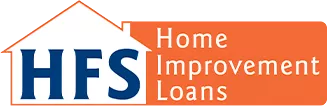 Logo for HFS Home Improvement Loans, featuring HFS inside a white house shape on an orange background with the words Home Improvement Loans to the right.