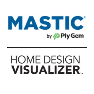 The image shows the Mastic by Ply Gem logo above the Home Design Visualizer logo, separated by a horizontal line.