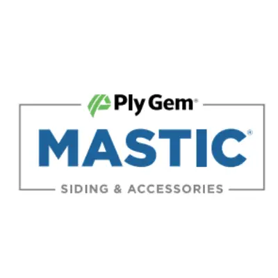 Ply Gem Mastic logo with the text Mastic Siding & Accessories below the Ply Gem name and green symbol.